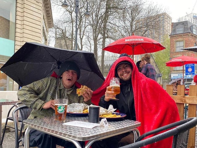 Yorkshire Lads Brave The Weather For A Pint In Hilarious Photo
