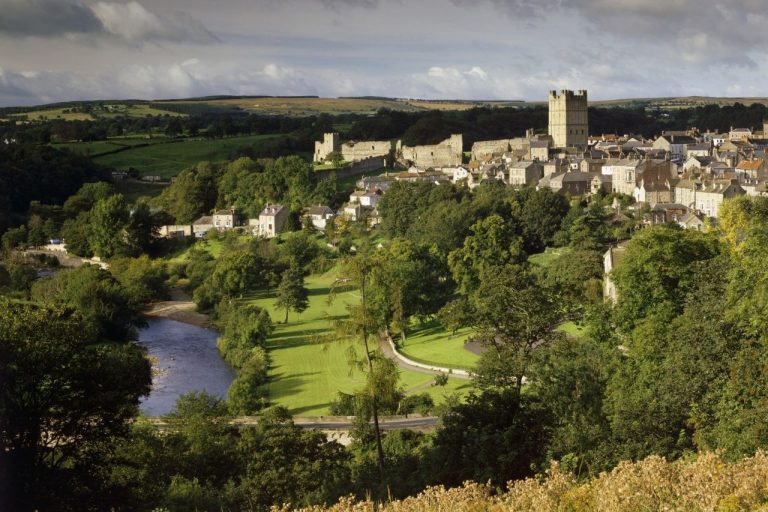 View over the town of Richmond in Yorkshire. 