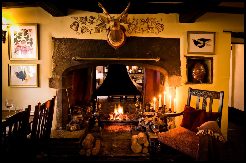 Roaring fires at Shibden Mill Inn. 