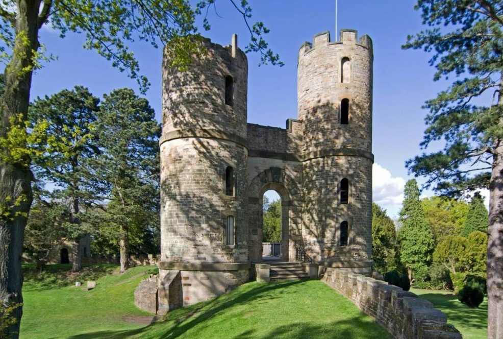 Stainborough Castle's remains standing tall at Wentworth Castle Gardens, Barnsley. 