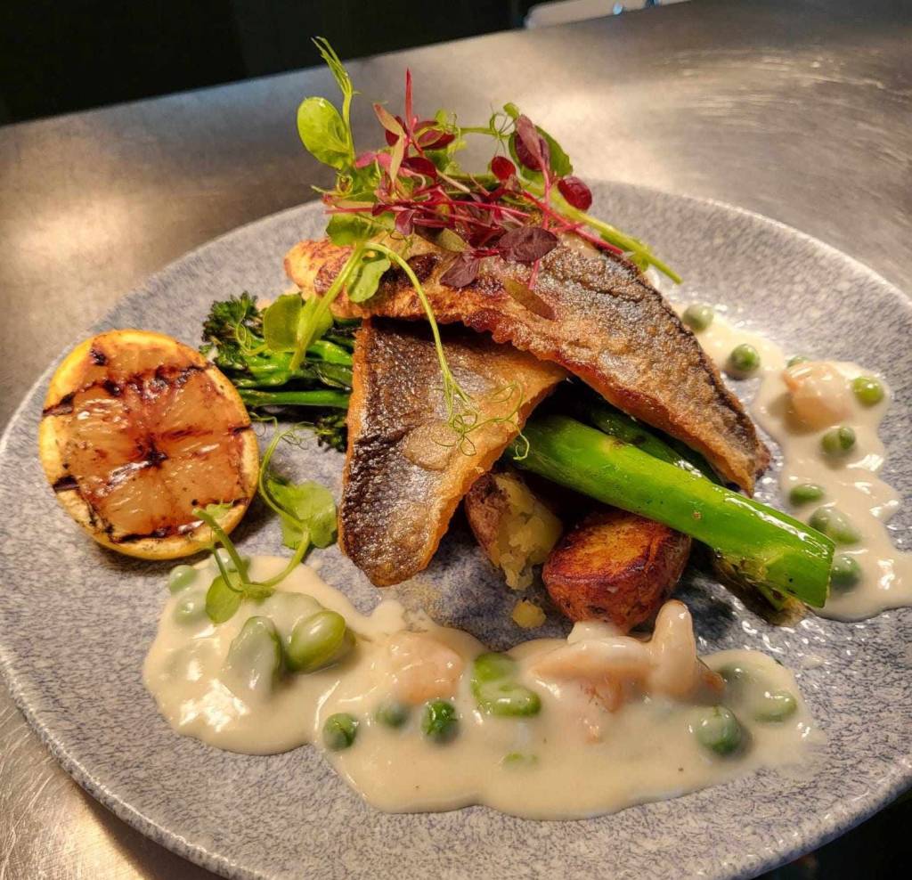 A close-up shot of a fish dish at The Boat Inn Sprotbrough. 