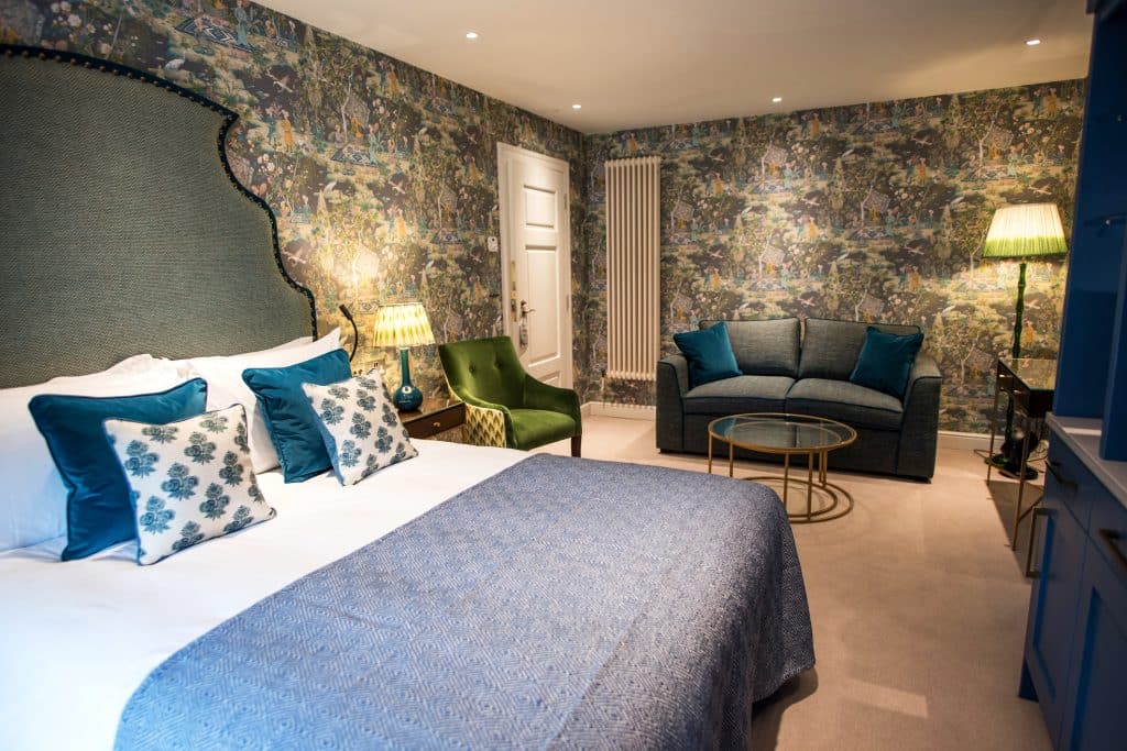 A contemporary bedroom at Dewars in North Yorkshire. 