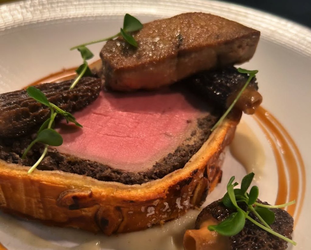 A beef wellington up-close, served at The Star Inn at Harome. 
