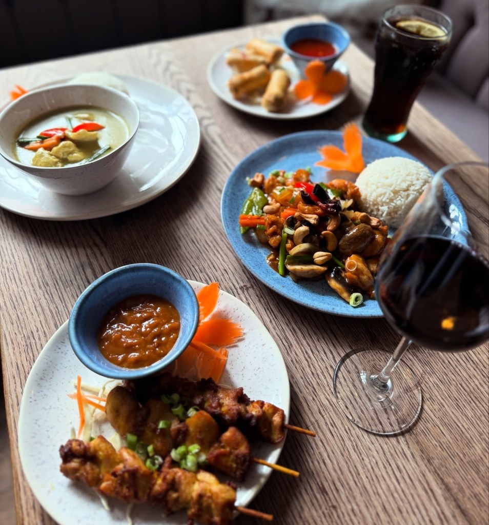 A tablescape of Thai food served at Pot and Glass near Yarm.