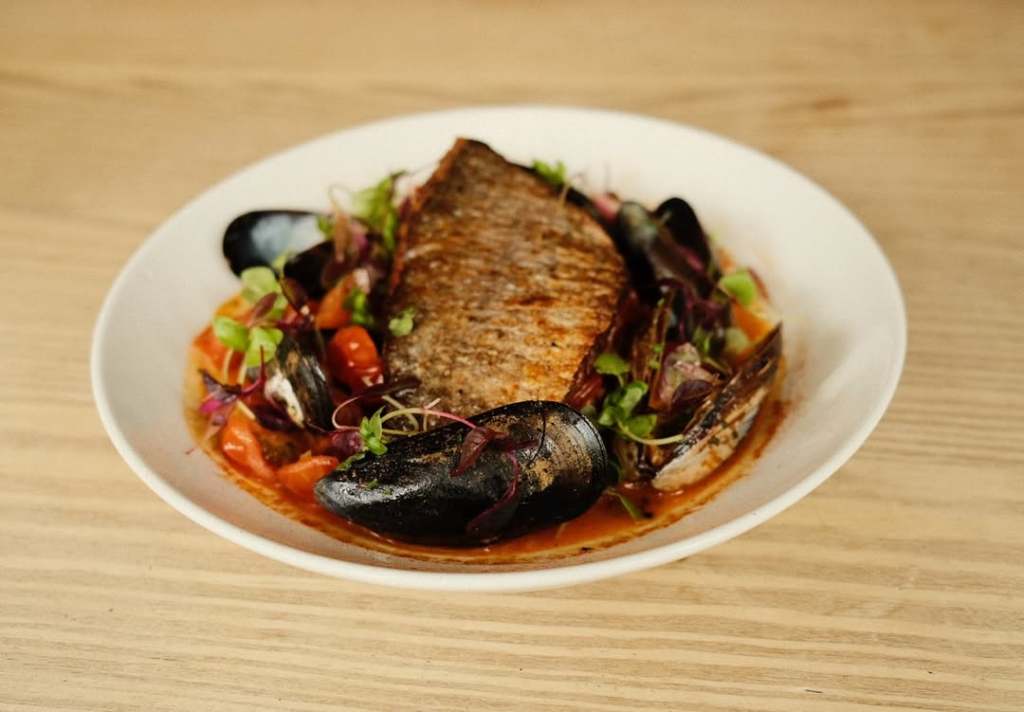A fish dish served on a table at the White Swan Ampleforth. 